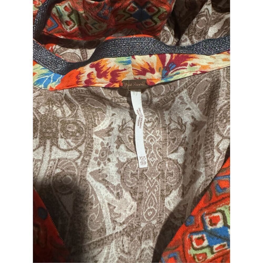 Free People floral print mix print chiffon zip front cinch tie  on hem Xs/S jack - Picture 3 of 9
